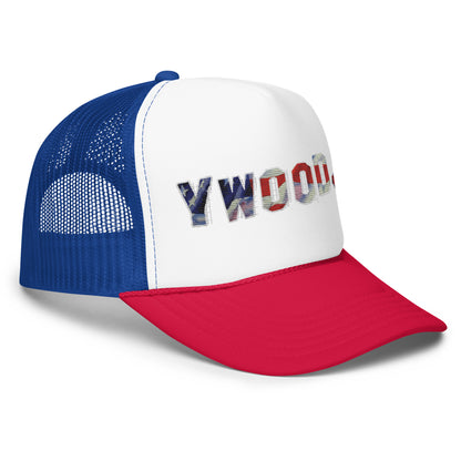 YWOOD? Red White and Blue Foam trucker hat